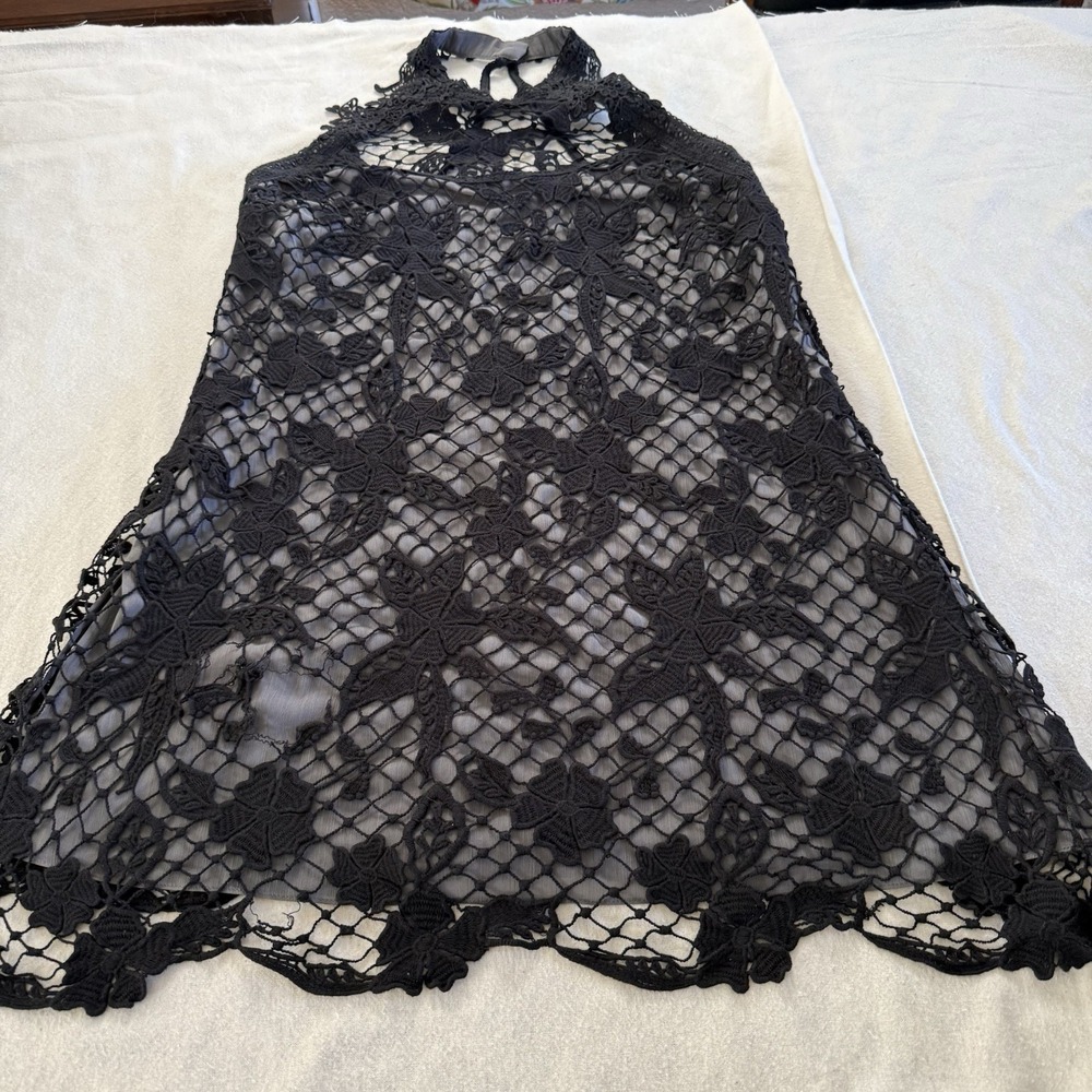 Free People Women's Snowdrop Lace Overlay Trapeze Dress Black & Gray Sz M - Picture 13 of 16